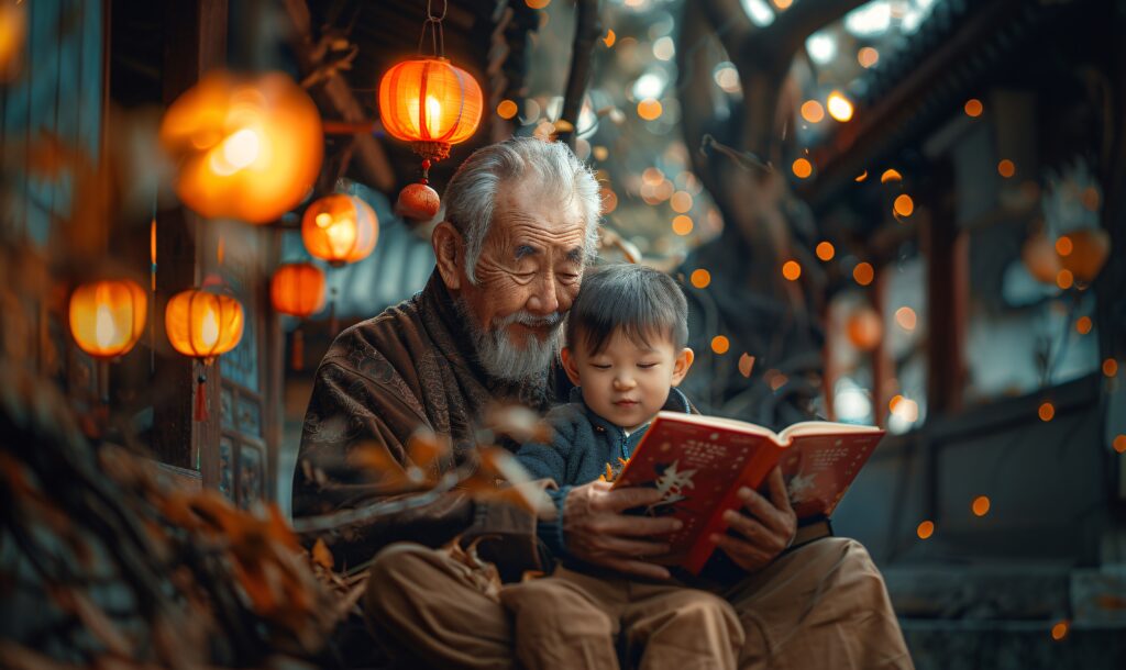 grandparent spending time their grandchildren magical fantasy environment